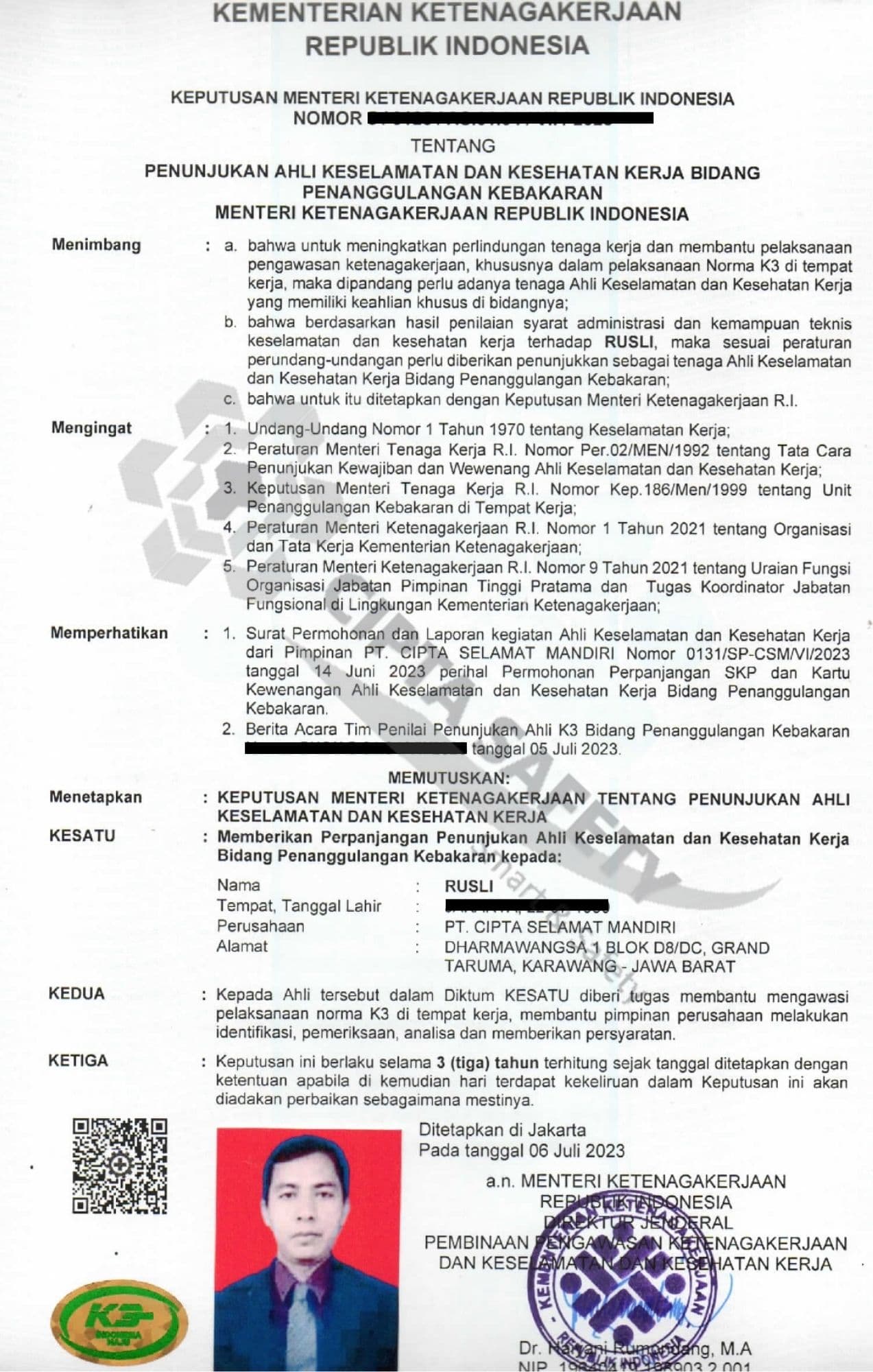 Sertifikat Ahli K3 Instalasi Proteksi Kebakaran (IPK)