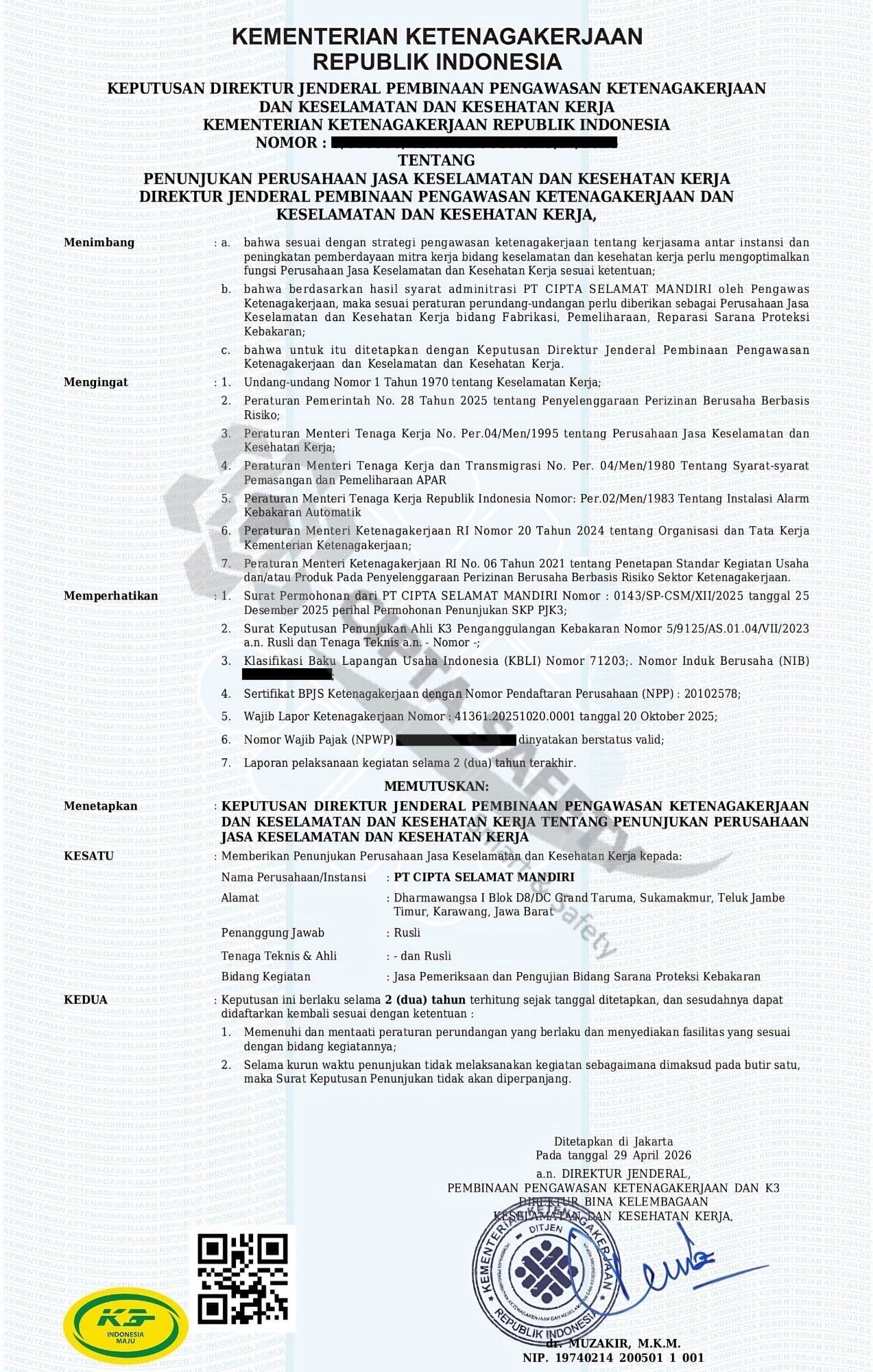 Sertifikat SKP PJK3 Bidang Instalasi Proteksi Kebakaran (IPK)