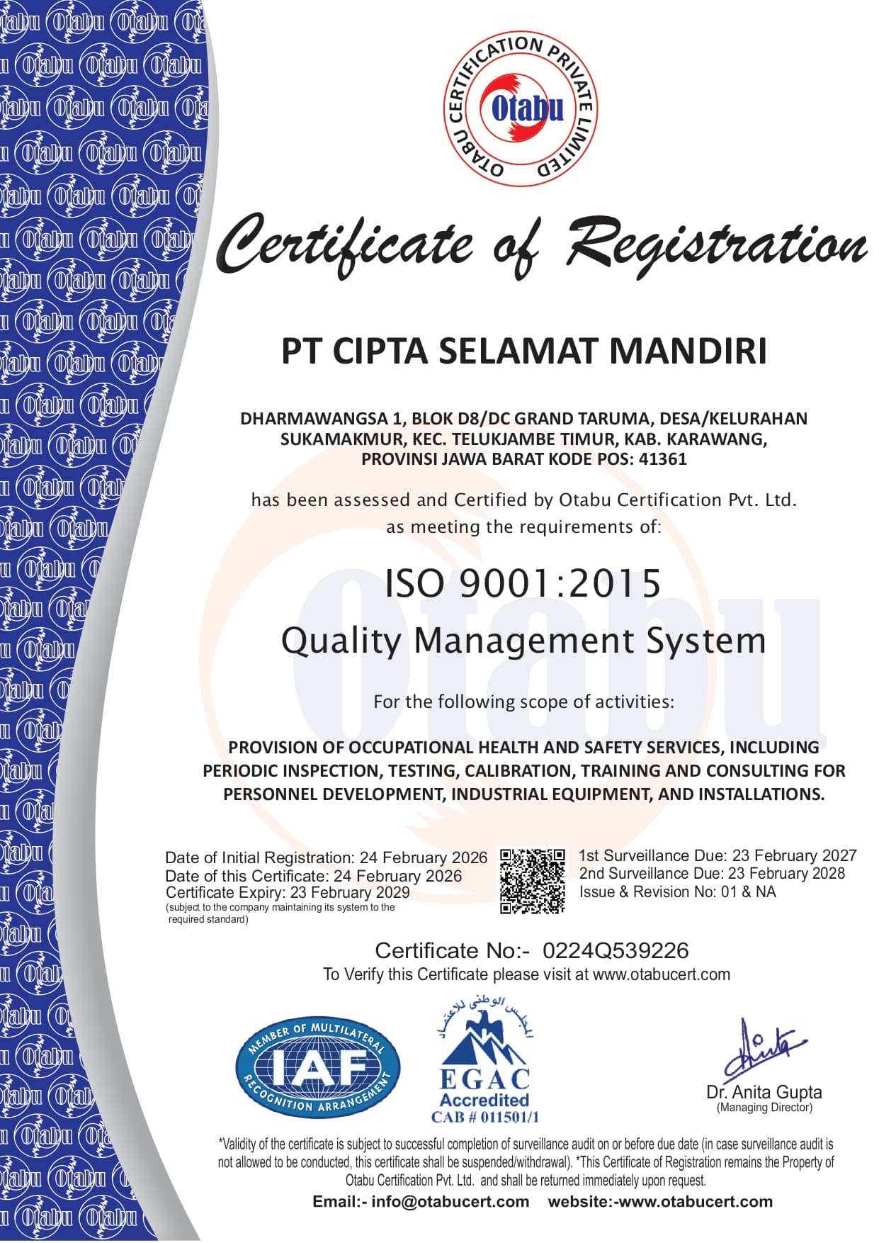 Sertifikat ISO 9001:2015 – Quality Management System